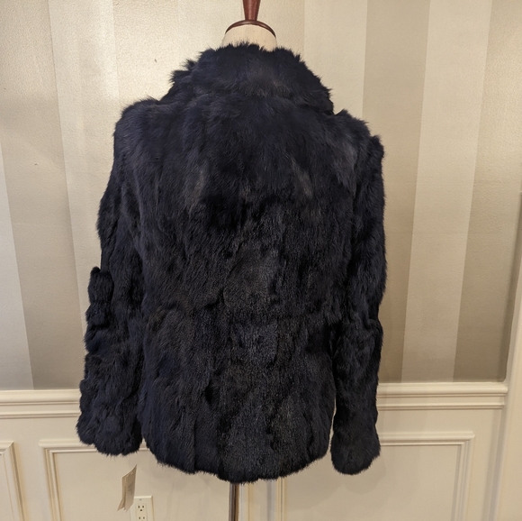 Adrienne Landau Navy Blue Rabbit Fur Jacket - Picture 2 of 16
